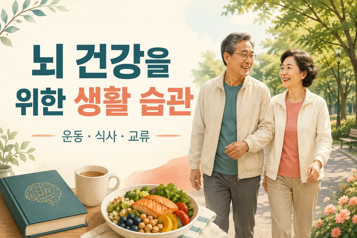 뇌 건강을 위한 생활 습관, 운동 식사 교류와 산책하는 노년 부부