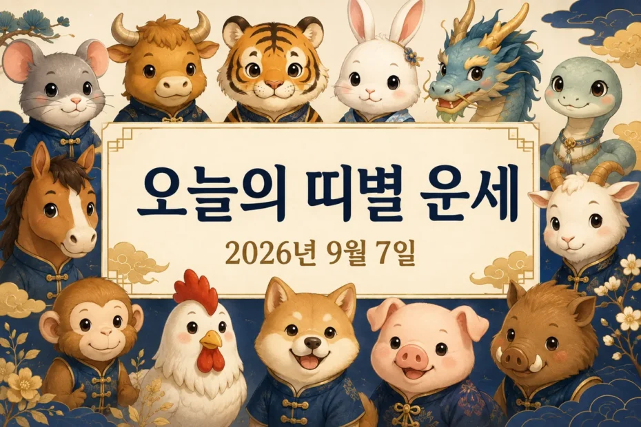 오늘의 띠별 운세 2026년 9월 7일과 귀여운 띠 동물 일러스트