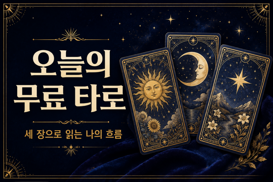 오늘의 무료 타로 — 태양·달·별을 그린 카드 세 장과 세 장으로 읽는 나의 흐름 문구