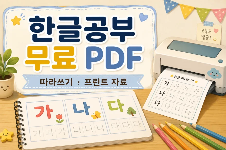 한글공부 무료 PDF 따라쓰기 프린트 자료와 가 나 다 연습장