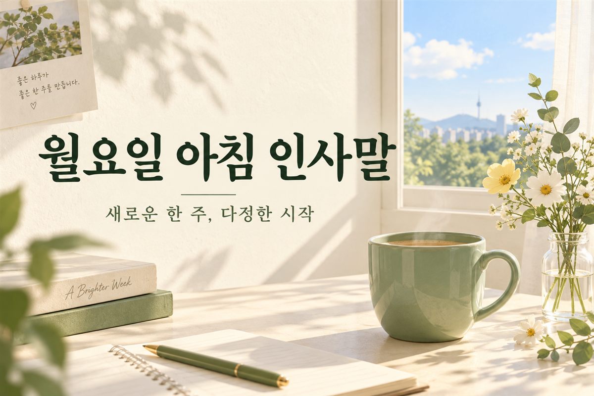 월요일 아침 인사말 – 햇살이 드는 창가의 커피와 꽃