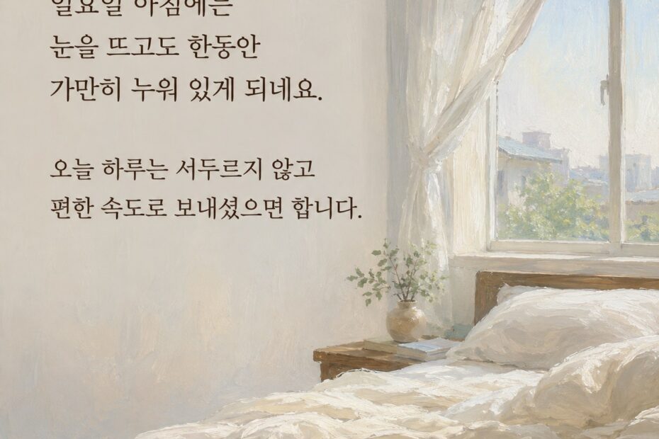 일요일 아침 인사말 - 일요일을 천천히 글귀 이미지