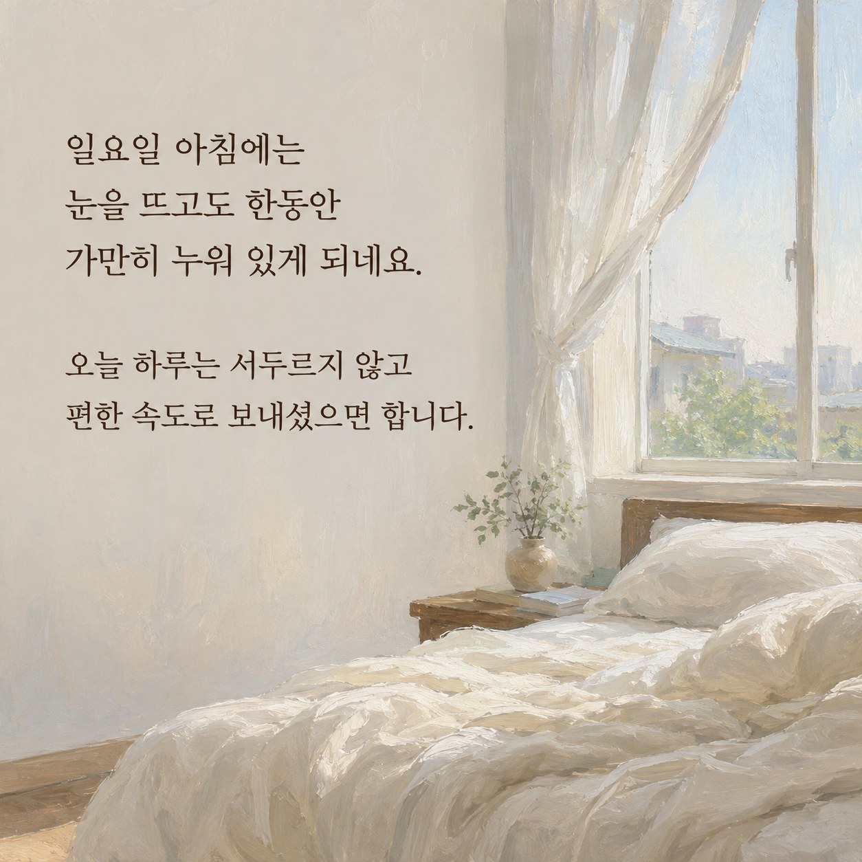 일요일 아침 인사말 - 일요일을 천천히 글귀 이미지
