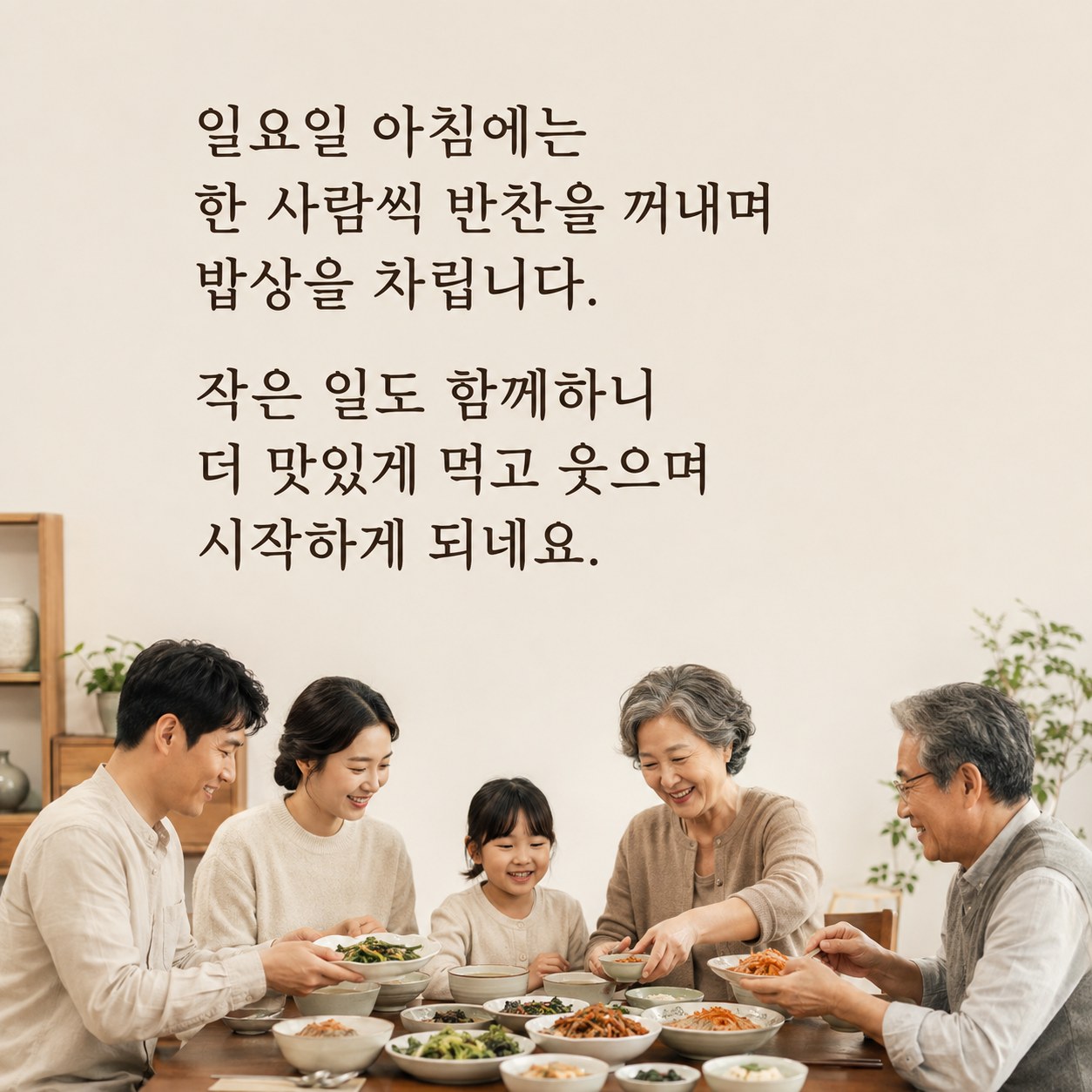 함께 차린 밥상 아침 인사말 글귀 이미지