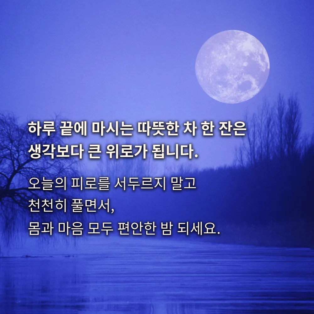 저녁 인사글귀 이미지 12 - 하루 끝에 마시는 따뜻한 차 한 잔은 생각보다 큰 위로가 됩니다